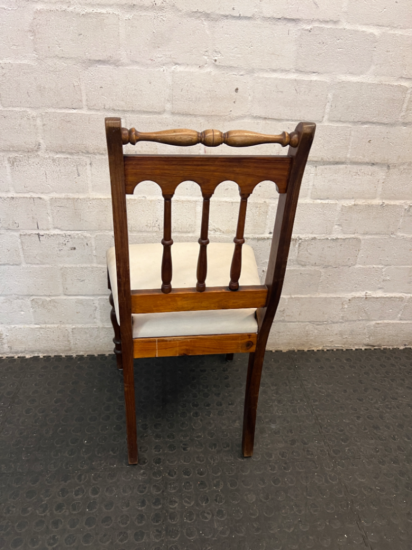 Vintage-Style Wooden Dining Chair with Turned Legs — Stained Fabric Seats