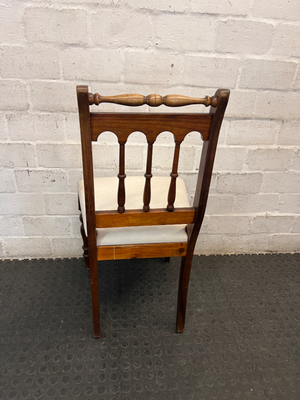 Vintage-Style Wooden Dining Chair with Turned Legs — Stained Fabric Seats