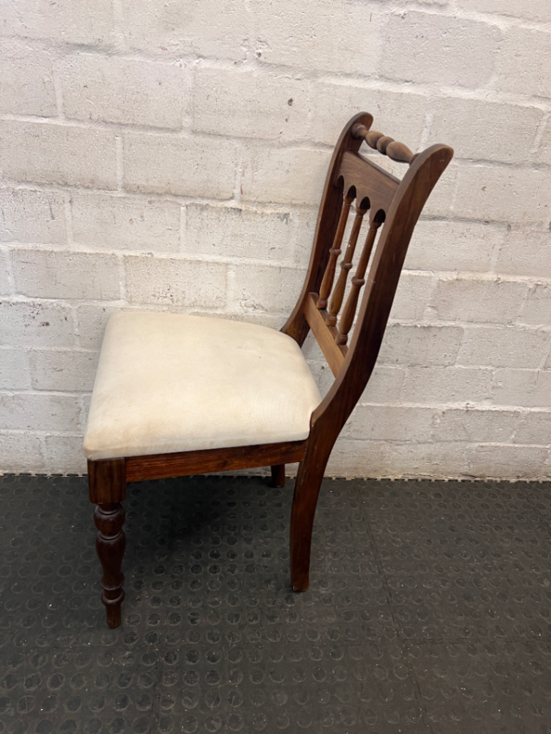 Vintage-Style Wooden Dining Chair with Turned Legs — Stained Fabric Seats