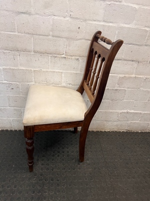 Vintage-Style Wooden Dining Chair with Turned Legs — Stained Fabric Seats