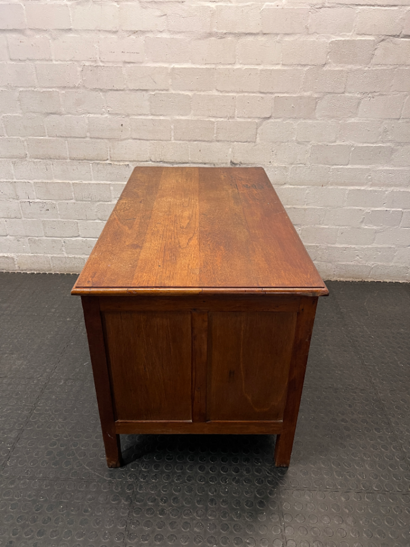 Vintage Style Wooden Double Pedestal Office Desk — Fair Condition with Visible Wear