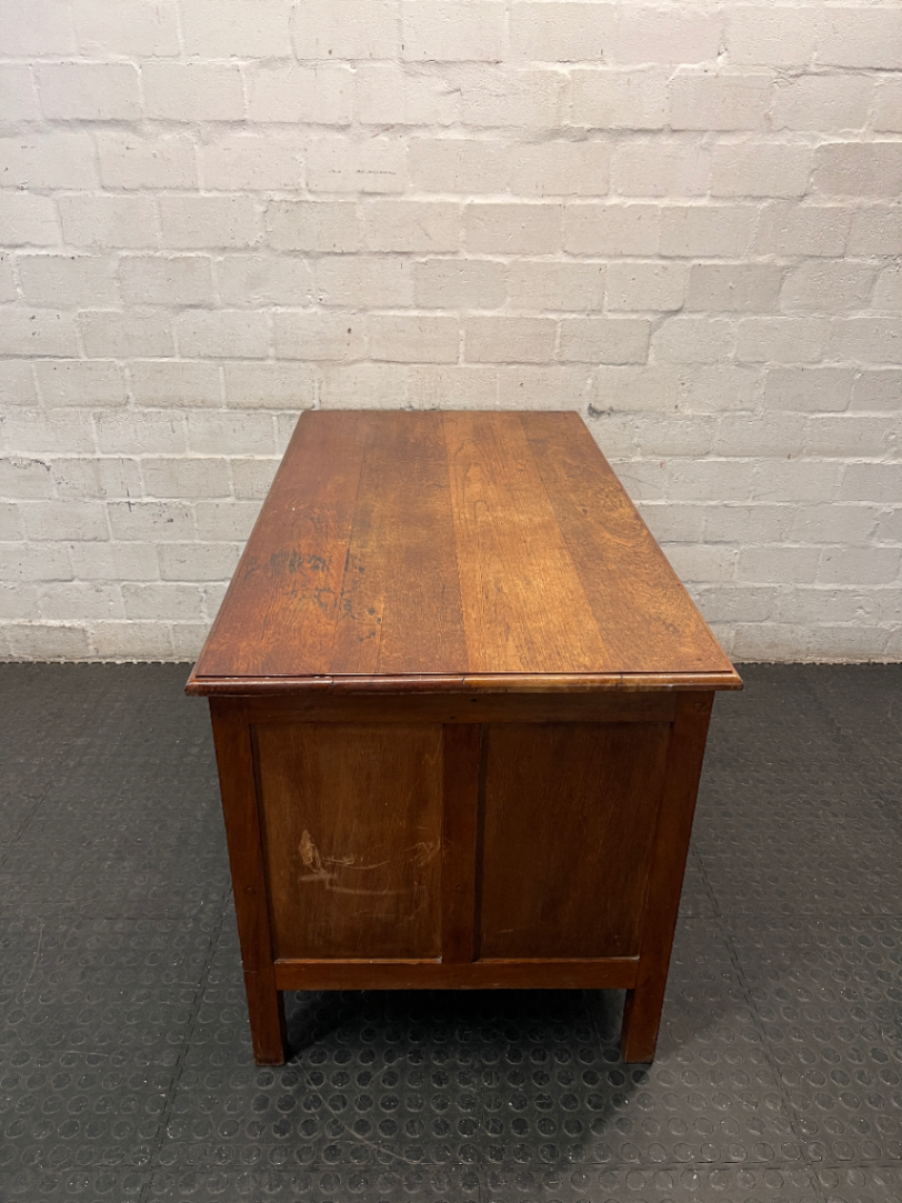 Vintage Style Wooden Double Pedestal Office Desk — Fair Condition with Visible Wear