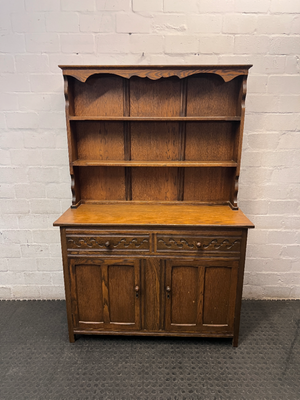 Vintage Style Wooden Welsh Dresser with Scalloped Hutch — Good Condition