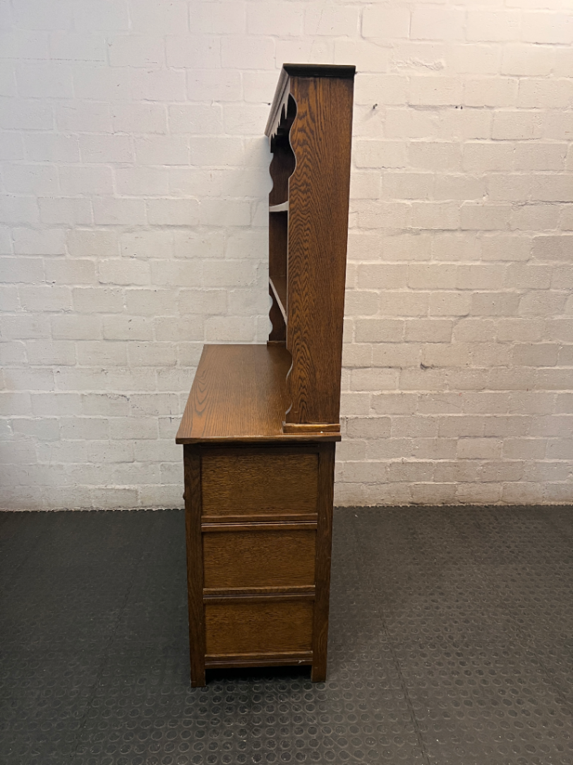 Vintage Style Wooden Welsh Dresser with Scalloped Hutch — Good Condition