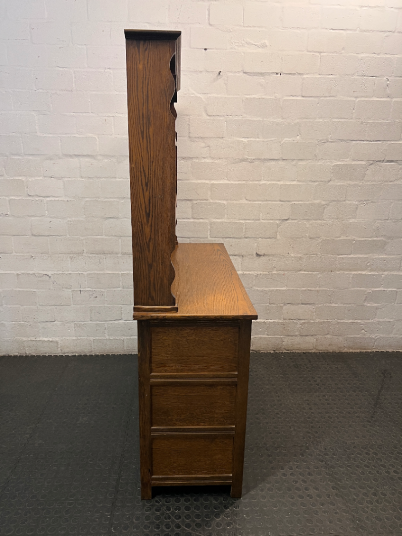 Vintage Style Wooden Welsh Dresser with Scalloped Hutch — Good Condition