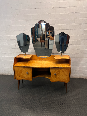 Vintage Triple Mirror Dressing Table — Fair Condition with Visible Wear