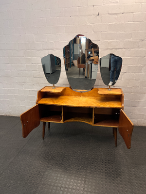 Vintage Triple Mirror Dressing Table — Fair Condition with Visible Wear