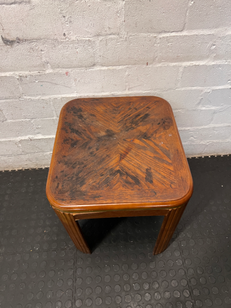 Vintage Wood Side Table - Broken Leg & Finish Wear for Restoration - 2ndhandwarehouse.com