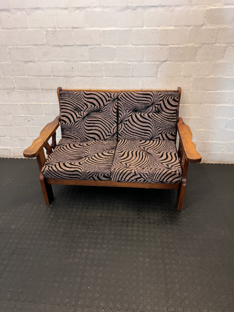 Vintage Wooden 2-Seater Sofa with Zebra Pattern Upholstery - 2ndhandwarehouse.com