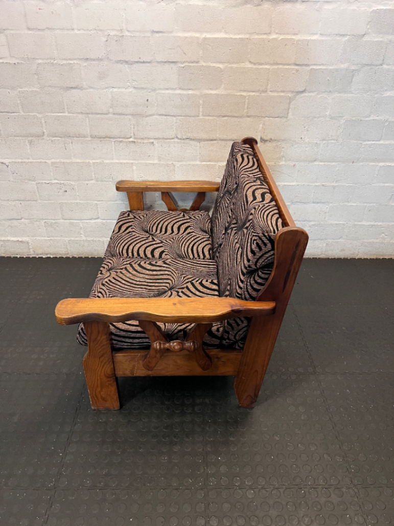 Vintage Wooden 2-Seater Sofa with Zebra Pattern Upholstery - 2ndhandwarehouse.com