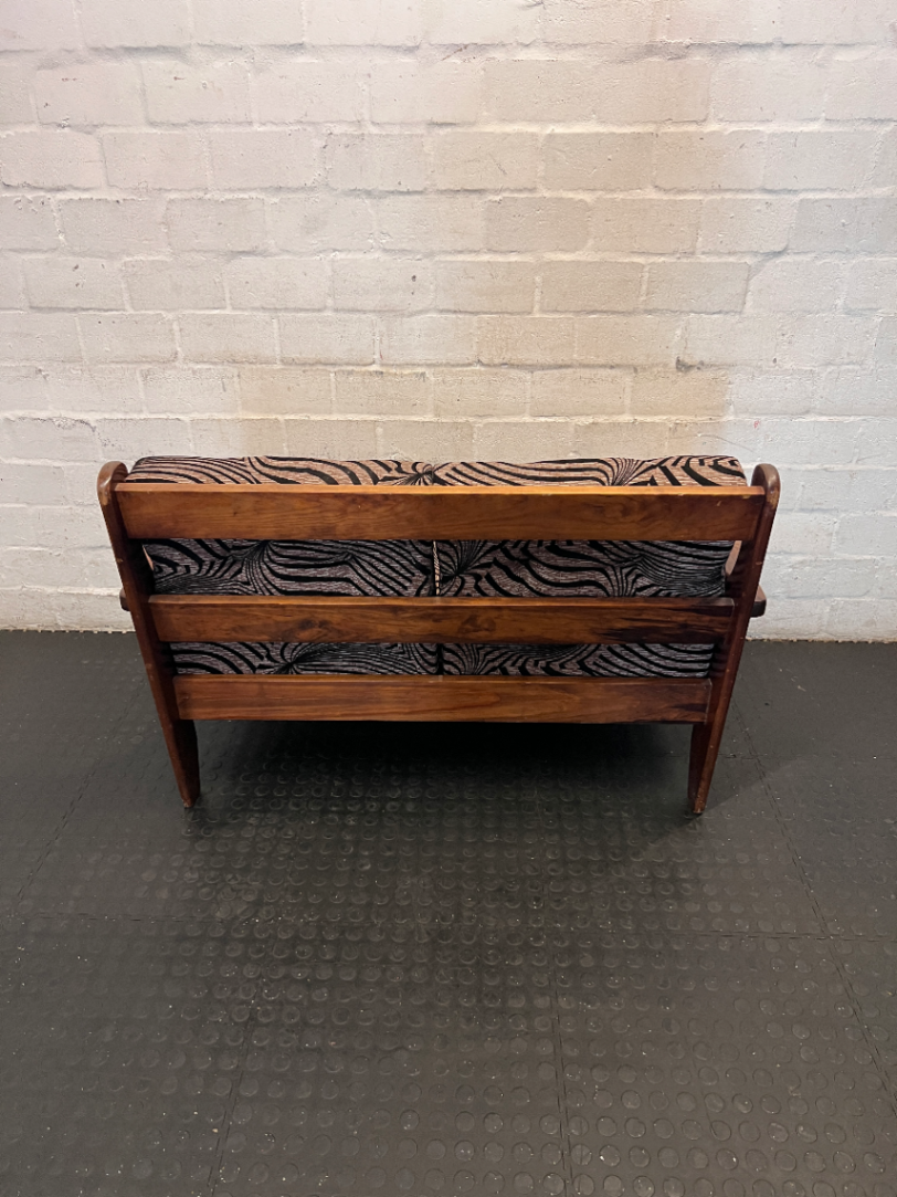Vintage Wooden 2-Seater Sofa with Zebra Pattern Upholstery - 2ndhandwarehouse.com