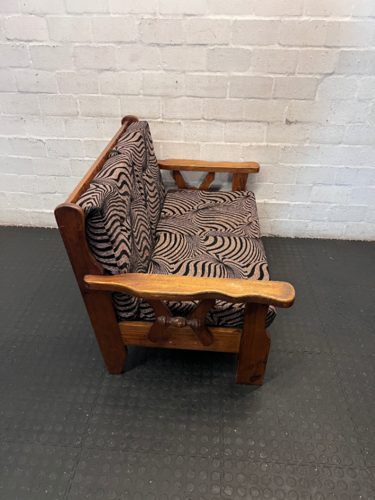 Vintage Wooden 2-Seater Sofa with Zebra Pattern Upholstery - 2ndhandwarehouse.com