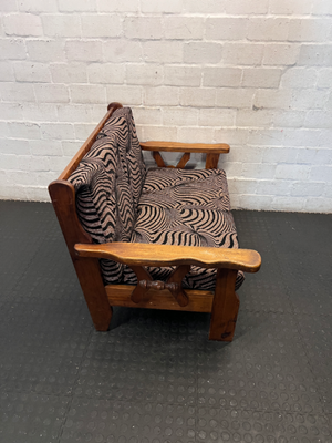Vintage Wooden 2-Seater Sofa with Zebra Pattern Upholstery - 2ndhandwarehouse.com