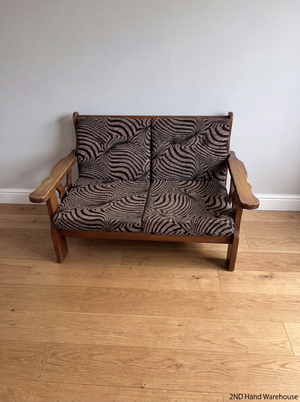 Vintage Wooden 2-Seater Sofa with Zebra Pattern Upholstery - 2ndhandwarehouse.com