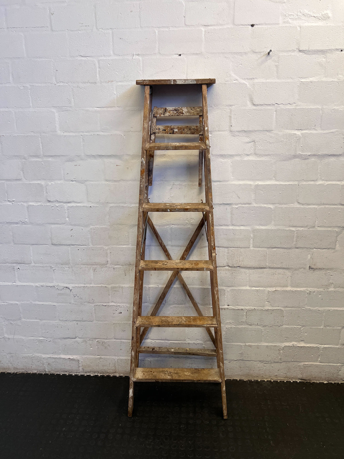 Vintage Wooden A-Frame Ladder – Rustic Charm with Minor Wear