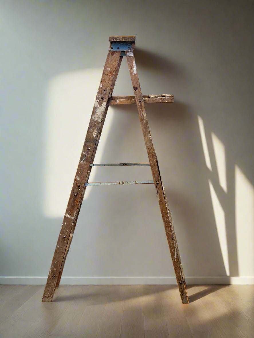 Vintage Wooden A-Frame Ladder – Rustic Charm with Minor Wear