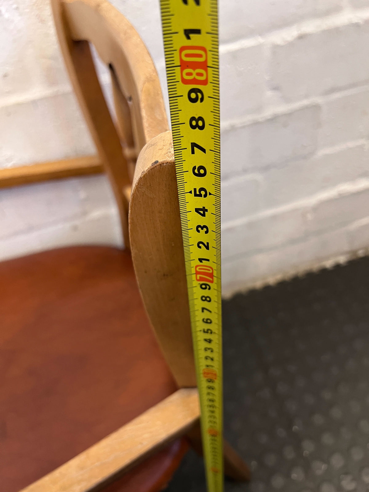 Vintage Wooden Armchair with Brown Upholstered Seat