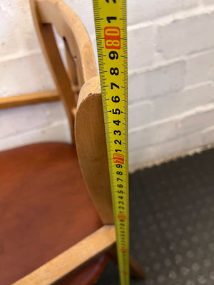 Vintage Wooden Armchair with Brown Upholstered Seat