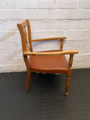 Vintage Wooden Armchair with Brown Upholstered Seat