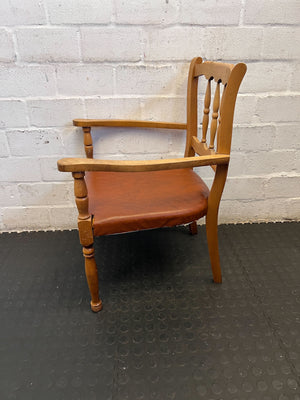 Vintage Wooden Armchair with Brown Upholstered Seat