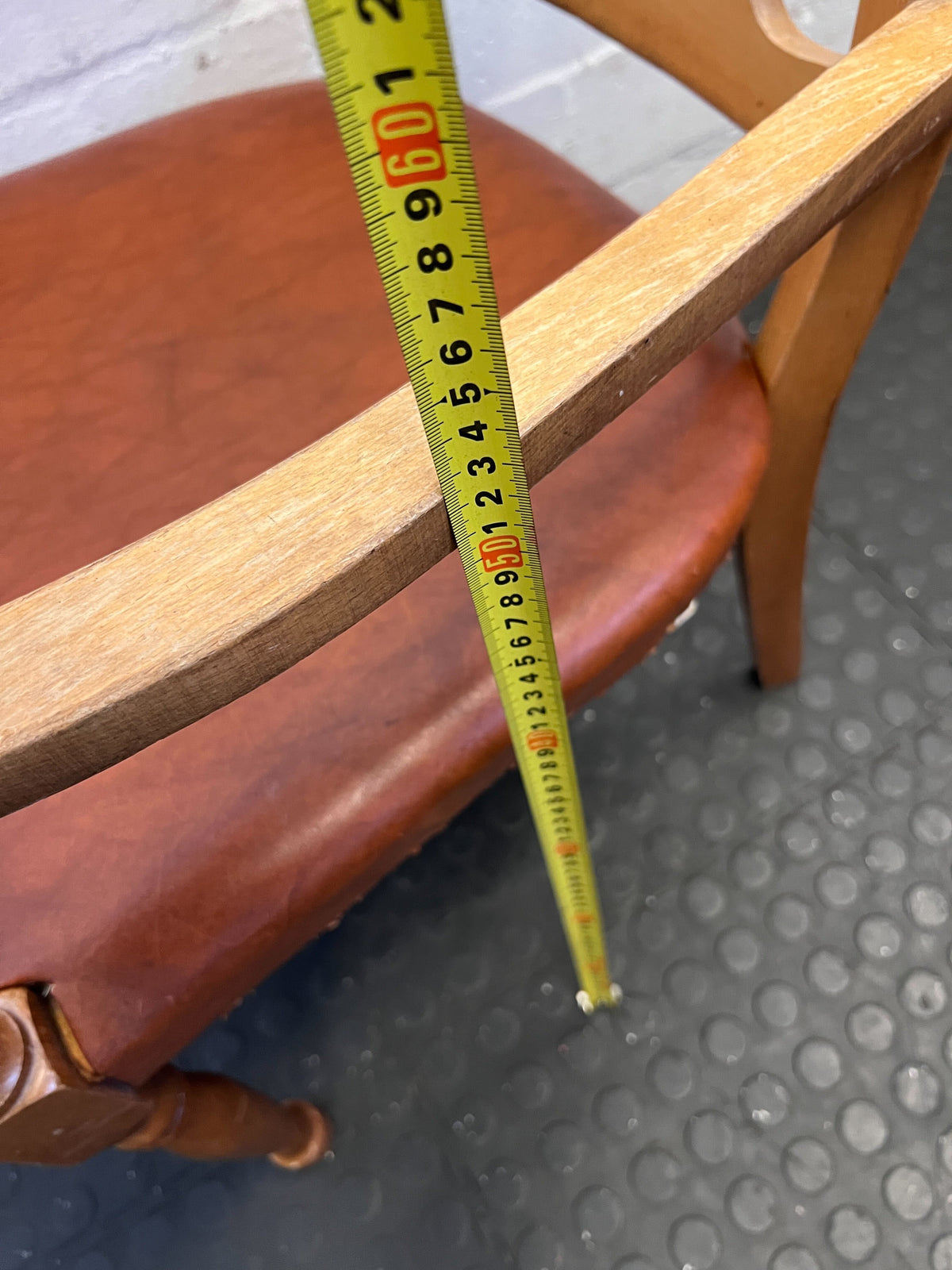 Vintage Wooden Armchair with Brown Upholstered Seat