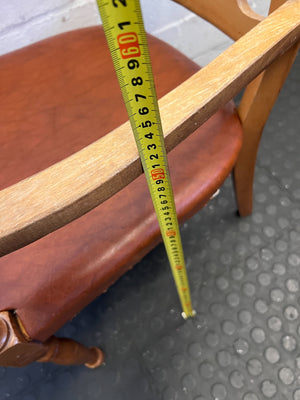 Vintage Wooden Armchair with Brown Upholstered Seat
