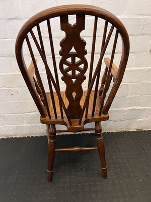 Vintage Wooden Cane Chair with Intricate Design – Slight Wear