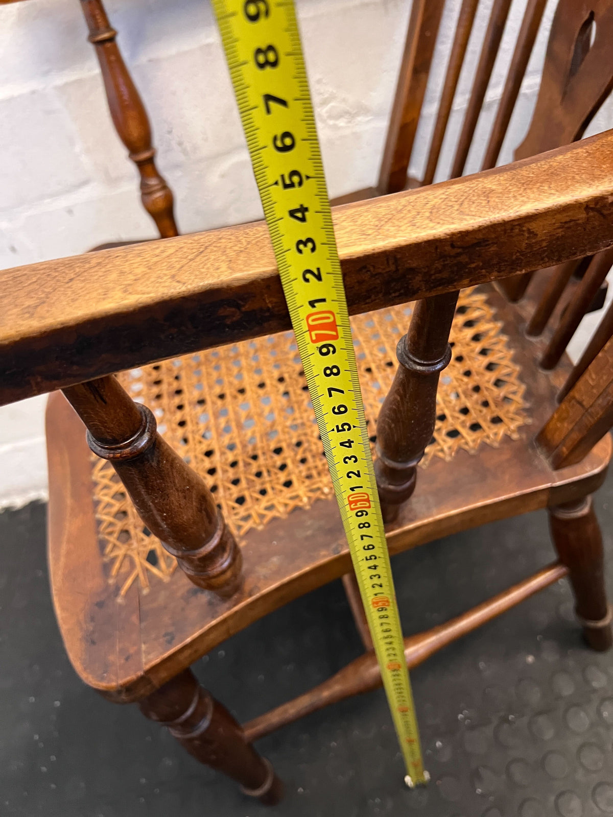 Vintage Wooden Cane Chair with Intricate Design – Slight Wear