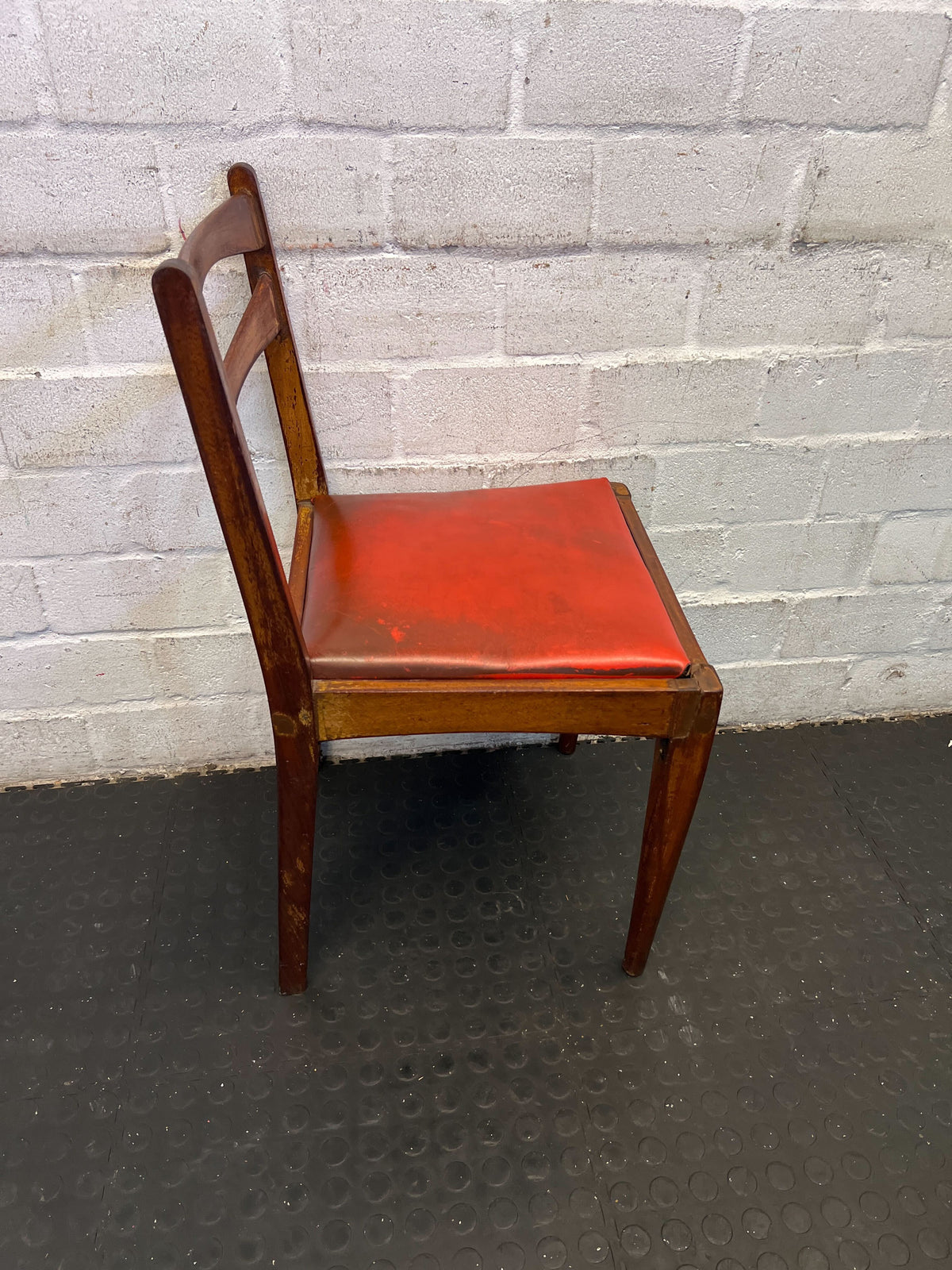 Vintage Wooden Chair with Red Upholstery and Minor Wear - 2ndhandwarehouse.com