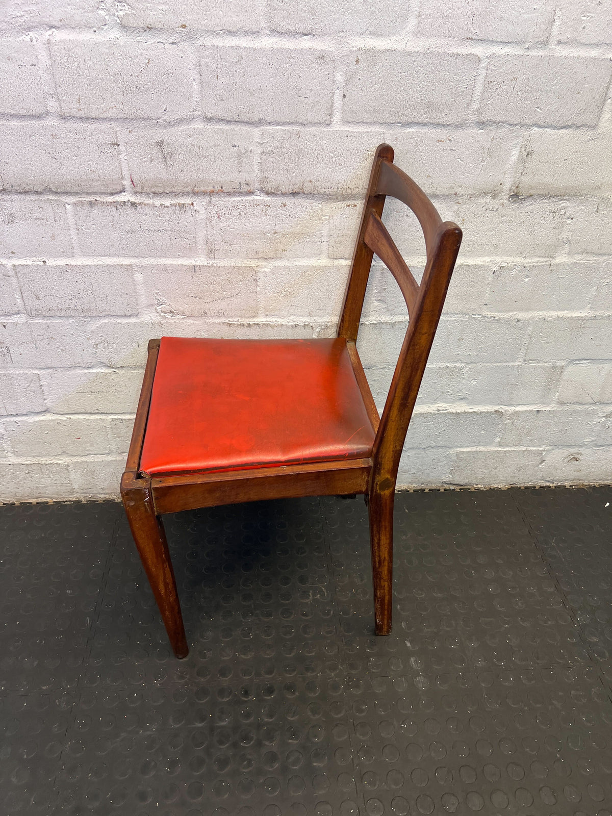 Vintage Wooden Chair with Red Upholstery and Minor Wear - 2ndhandwarehouse.com