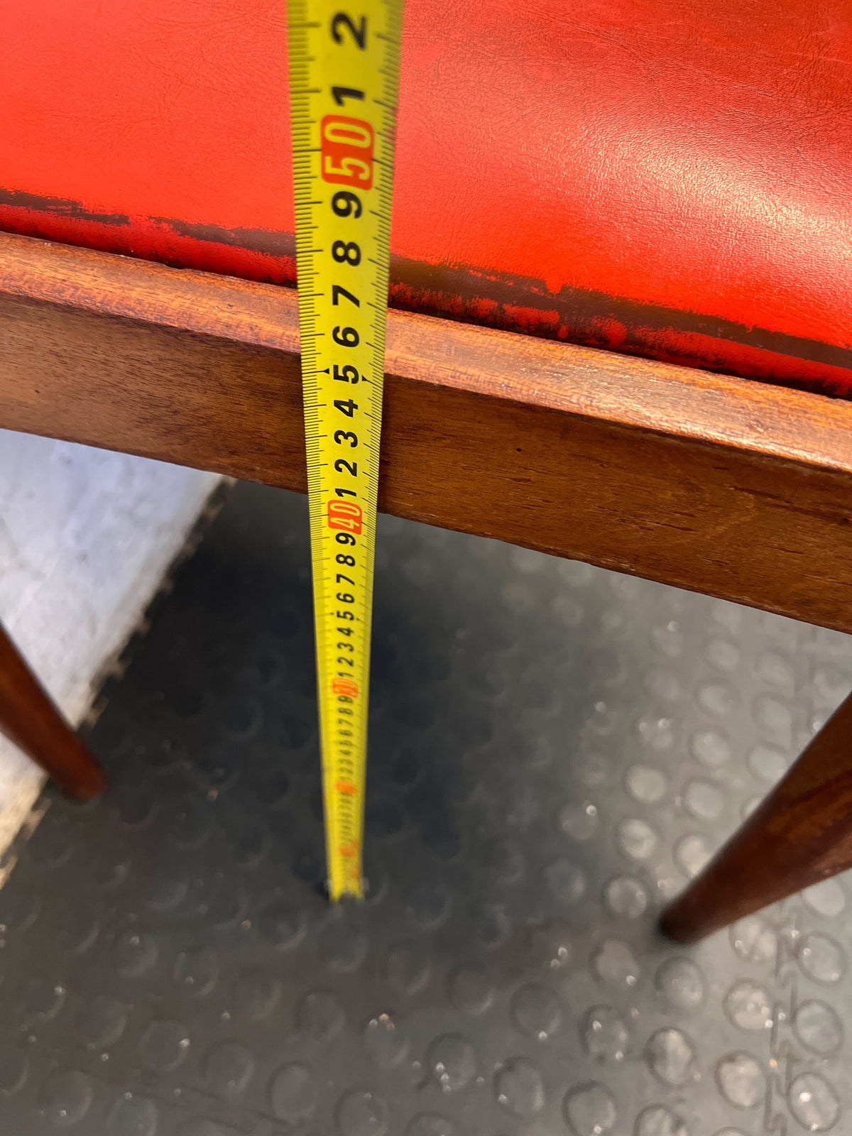 Vintage Wooden Chair with Red Upholstery and Minor Wear - 2ndhandwarehouse.com