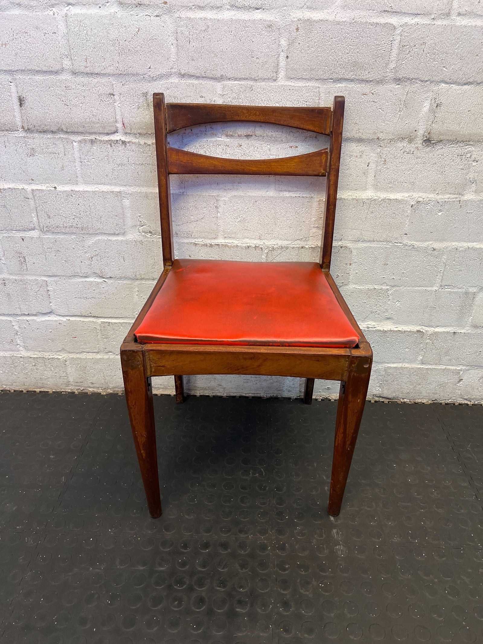 Vintage Wooden Chair with Red Upholstery and Minor Wear - 2ndhandwarehouse.com