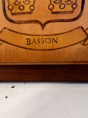 Vintage Wooden Family Crest Plaque - Basson Engraving