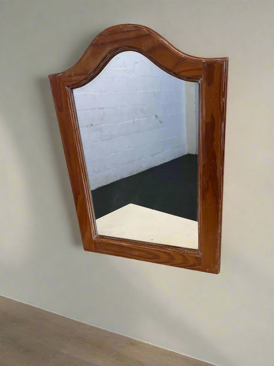 Vintage Wooden Framed Mirror with Arched Top – Minor Scratches