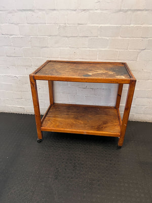 Vintage Wooden Serving Trolley | Rustic Two-Tier Mobile Side Table - 2ndhandwarehouse.com