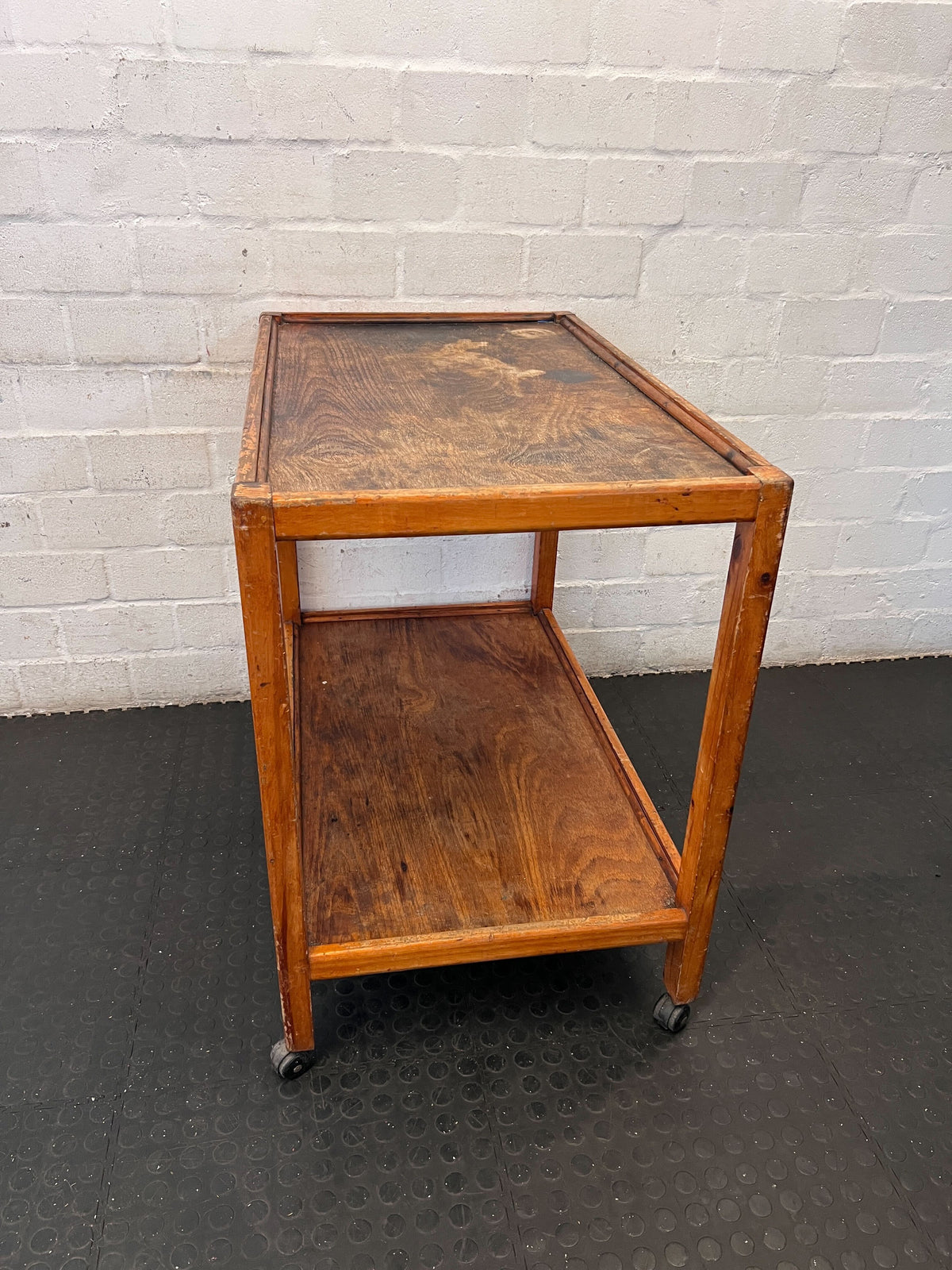 Vintage Wooden Serving Trolley | Rustic Two-Tier Mobile Side Table - 2ndhandwarehouse.com
