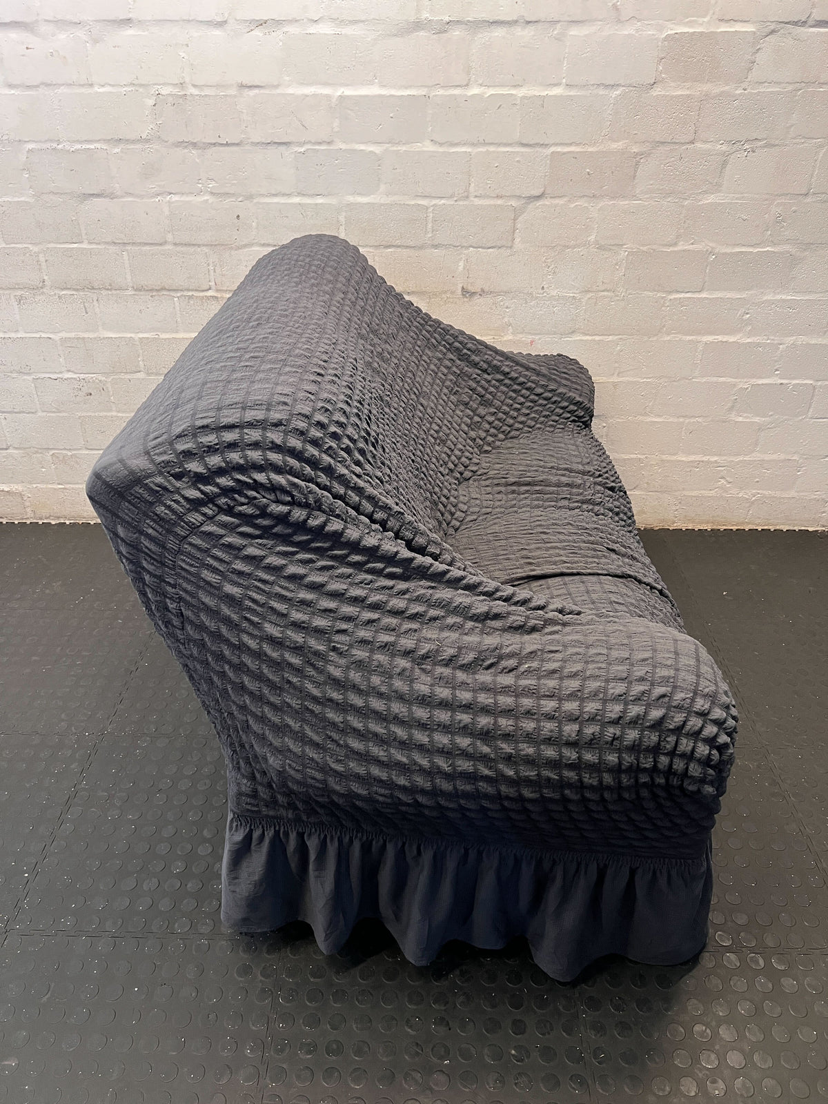 Well-Loved Black 2-Seater Sofa - Upcycle Project! - Damaged heavily - 2ndhandwarehouse.com