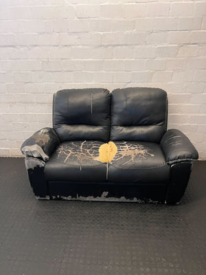 Well-Loved Black 2-Seater Sofa - Upcycle Project! - Damaged heavily - 2ndhandwarehouse.com