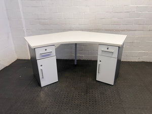 White 2 Drawer 2 Door V-Shaped Desk