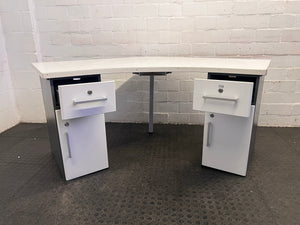 White 2 Drawer 2 Door V-Shaped Desk