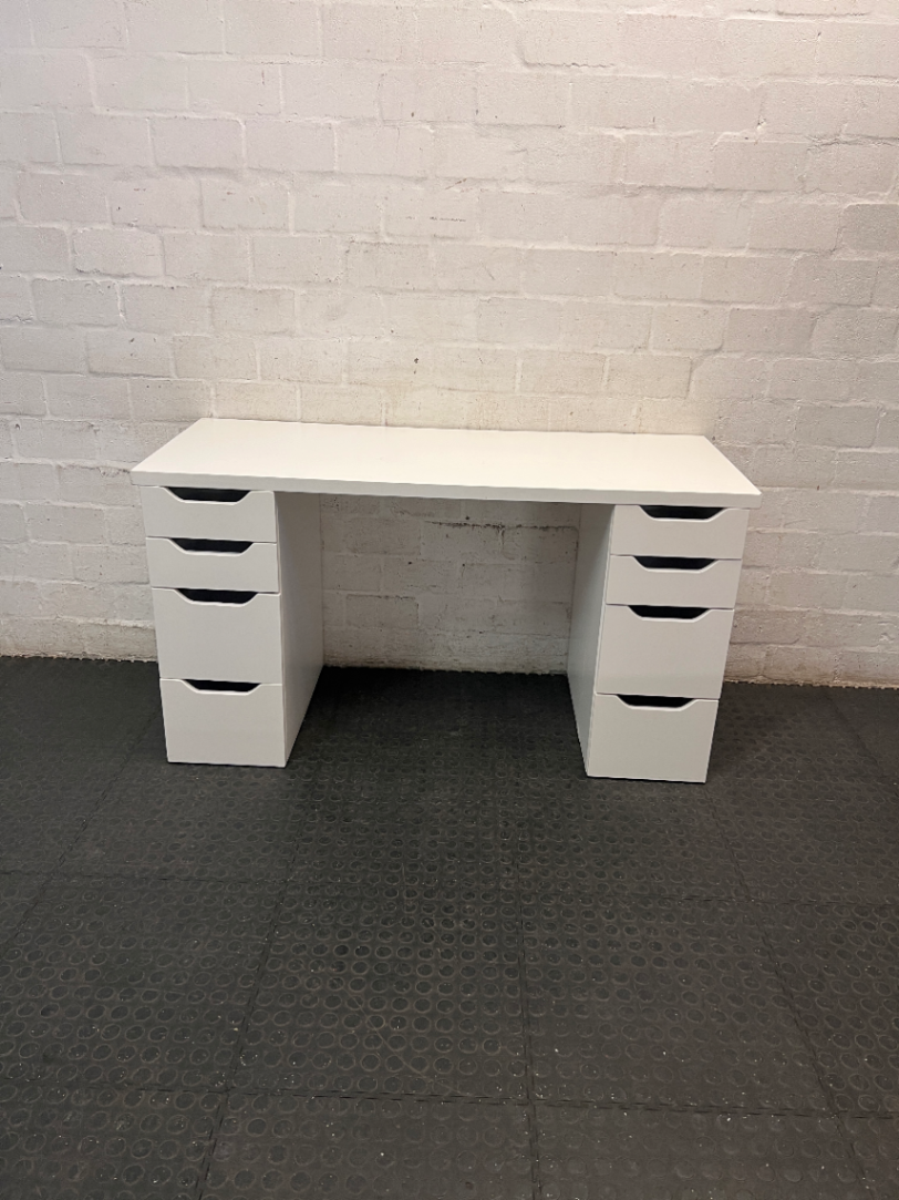 White 8-Drawer Dressing Table with Integrated Handles — Visible Surface Scratches