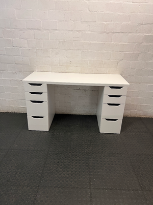 White 8-Drawer Dressing Table with Integrated Handles — Visible Surface Scratches