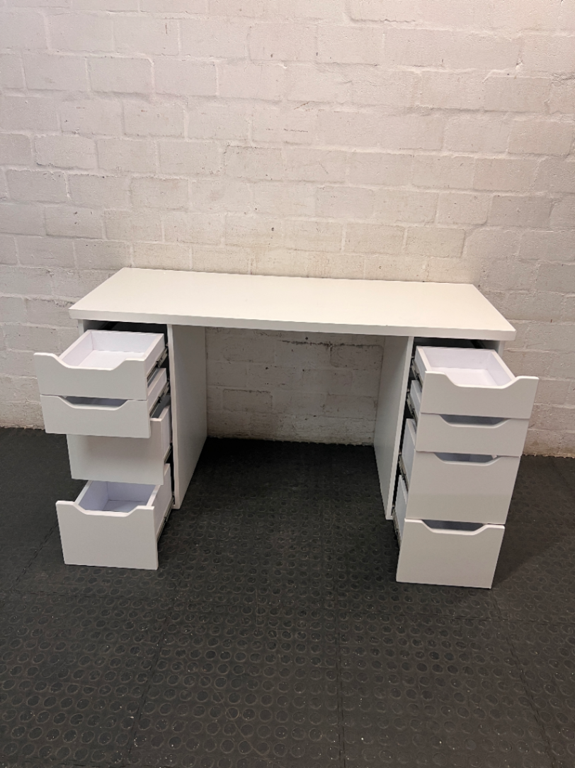 White 8-Drawer Dressing Table with Integrated Handles — Visible Surface Scratches