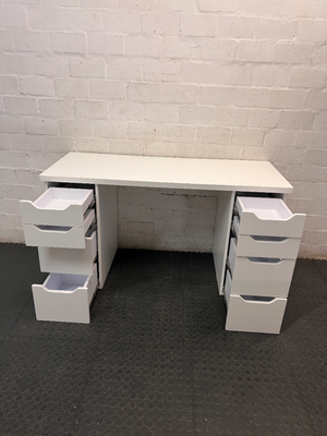 White 8-Drawer Dressing Table with Integrated Handles — Visible Surface Scratches