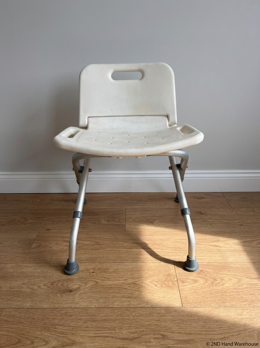 White Adjustable Shower Chair - Fair Condition with Soap Residue - 2ndhandwarehouse.com