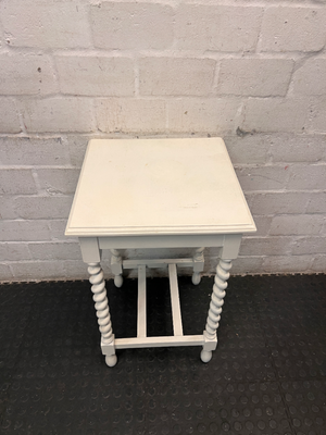 White Side Table with Barley Twist Legs — Fair Condition with Visible Wear