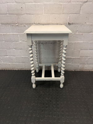 White Side Table with Barley Twist Legs — Fair Condition with Visible Wear