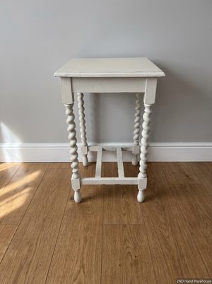 White Side Table with Barley Twist Legs — Fair Condition with Visible Wear