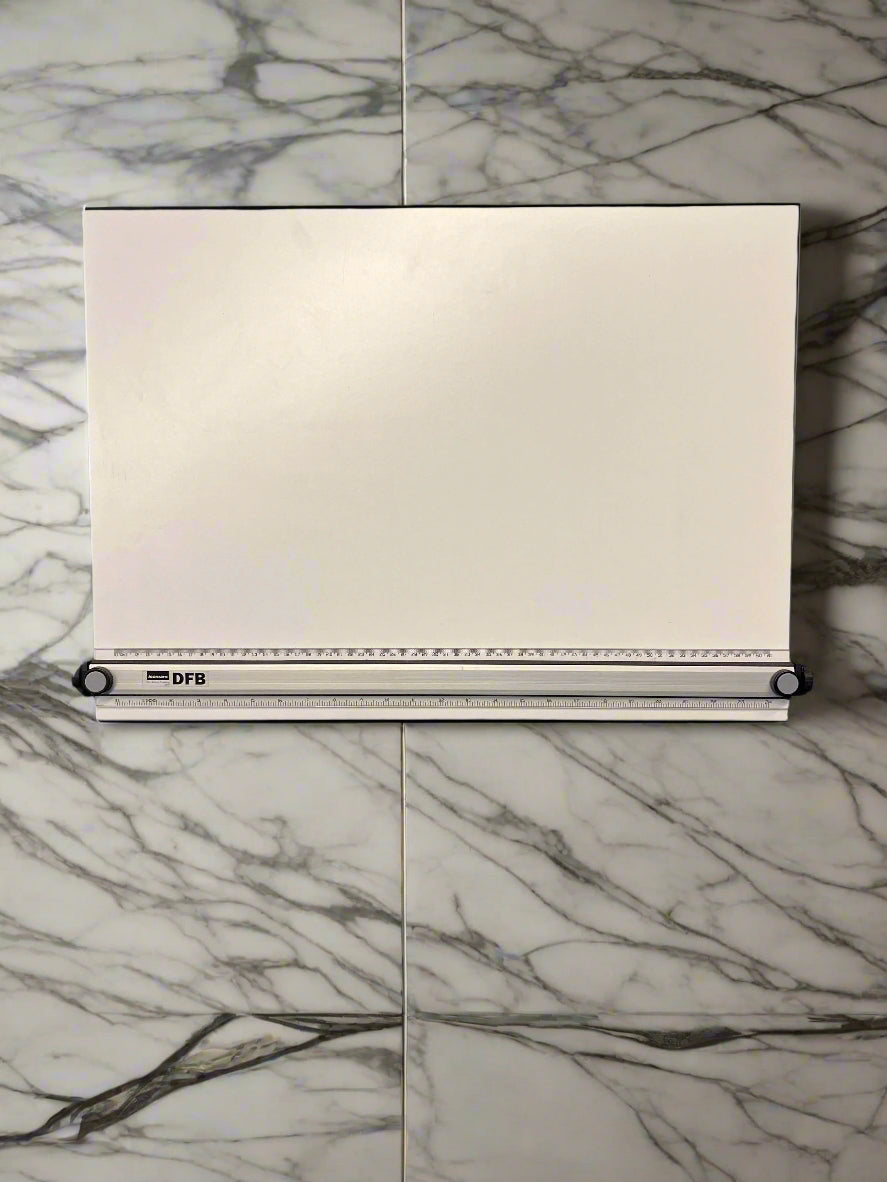 White Drawing Board with Straight-Edge Acrylic Ruler & Rubber Grip