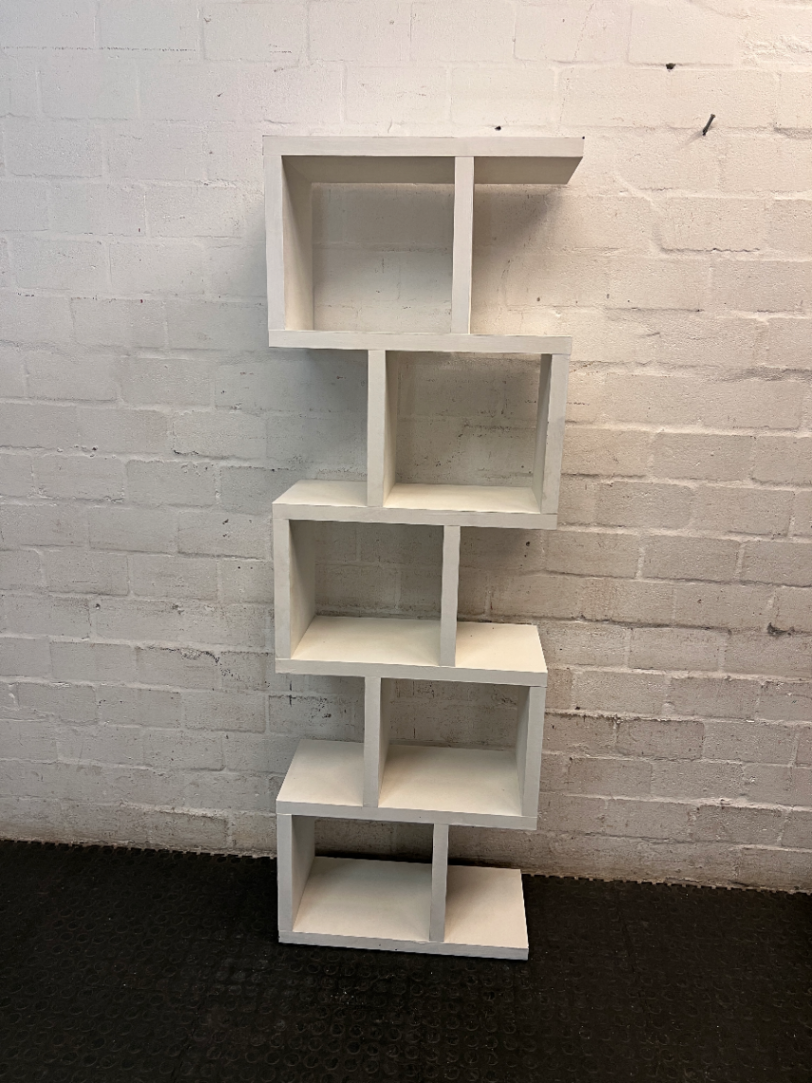 White Geometric S-Shaped Wooden Bookshelf — Good Working Order
